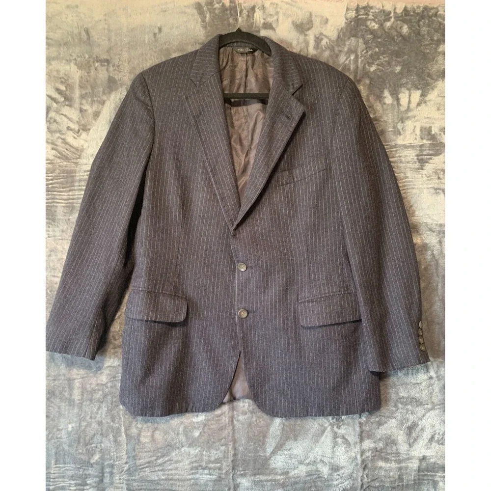 Chaps Ralph Lauren Vtg Wool Blazer 42L Pinstripe Grey Nordstrom Sport Coat Flaw